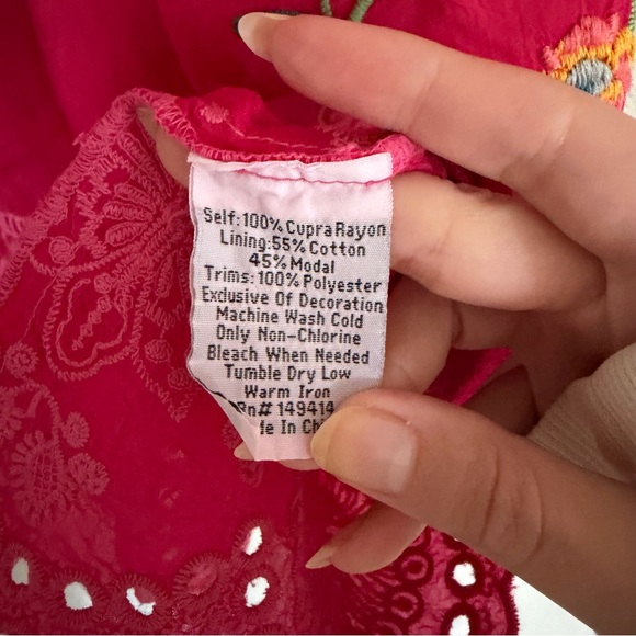 Johnny Was Teyros Dress Jazzy Embroidered Red Size Small NWT Mini - Picture 11 of 13